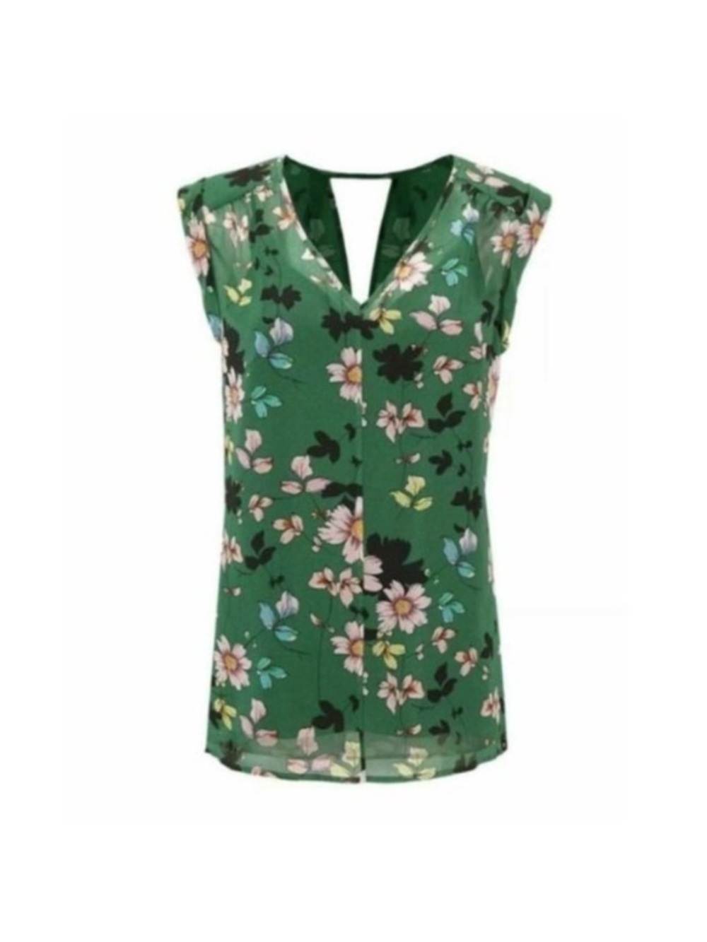 CAbi #3619 Shadow Blouse Green Floral Quiet Luxury Top Sheer Lightweight Large
